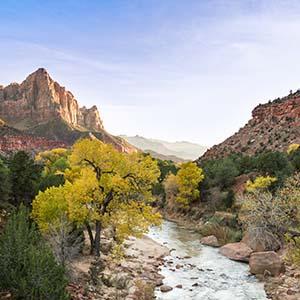 Watchman at Zion National Park Utah with view of river