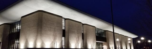 Main Library lit up at night